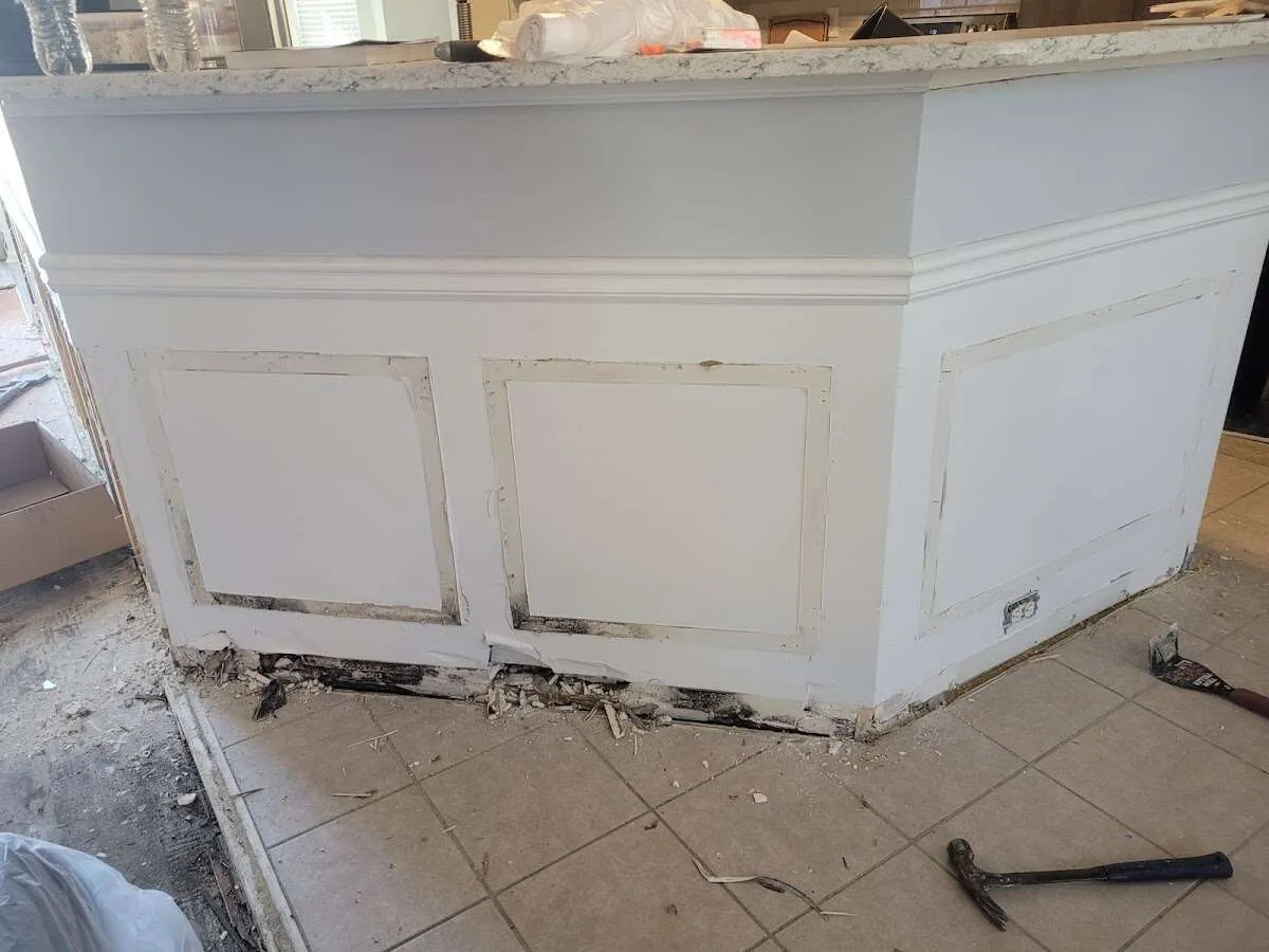 Water damage and mold on kitchen during Storm Damage Restoration in Somers